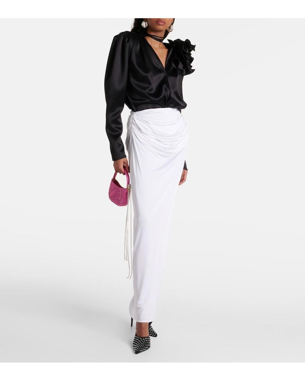 Magda Butrym White Draped Jersey Maxi Skirt