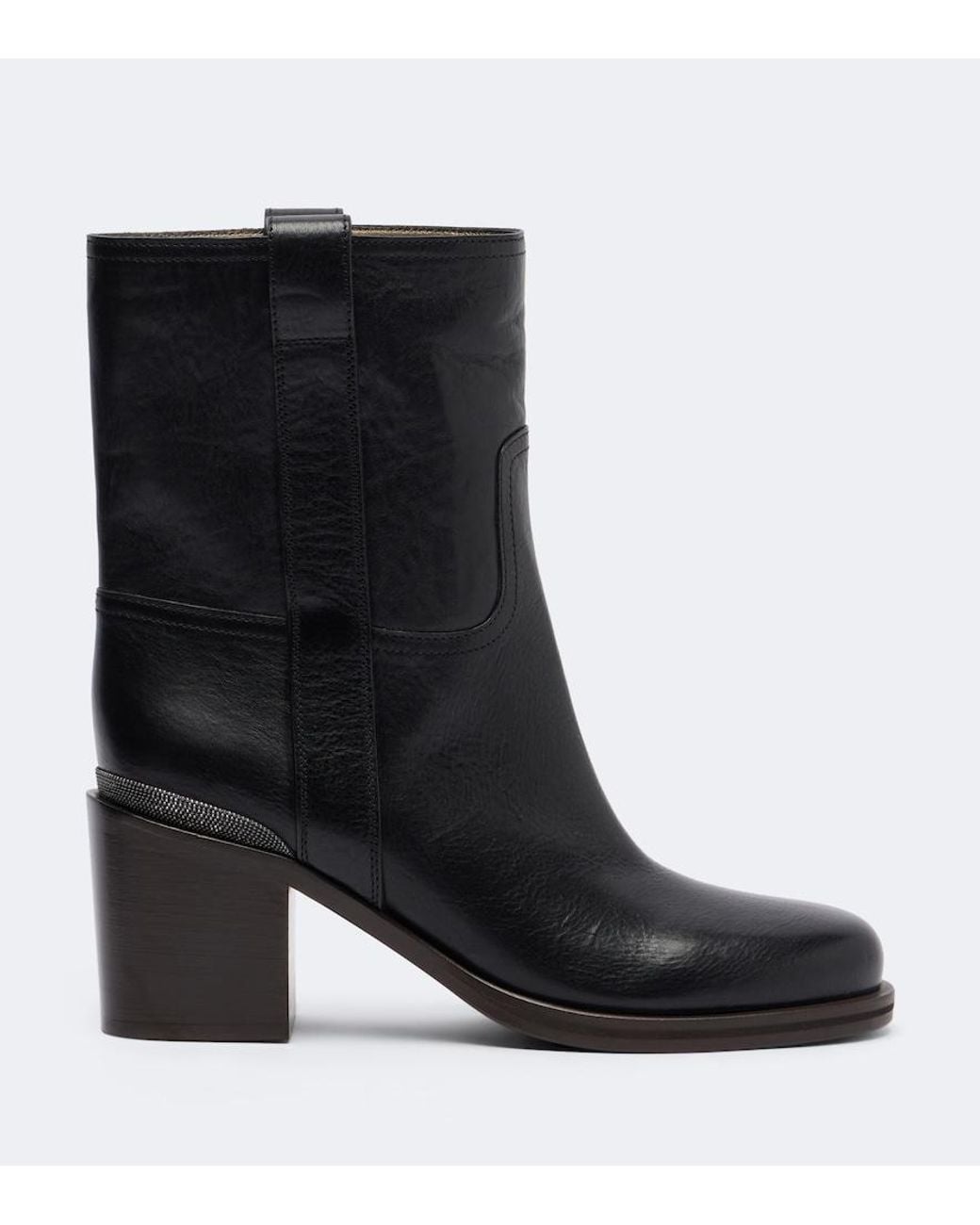 Brunello Cucinelli Black Monili Leather Ankle Boots