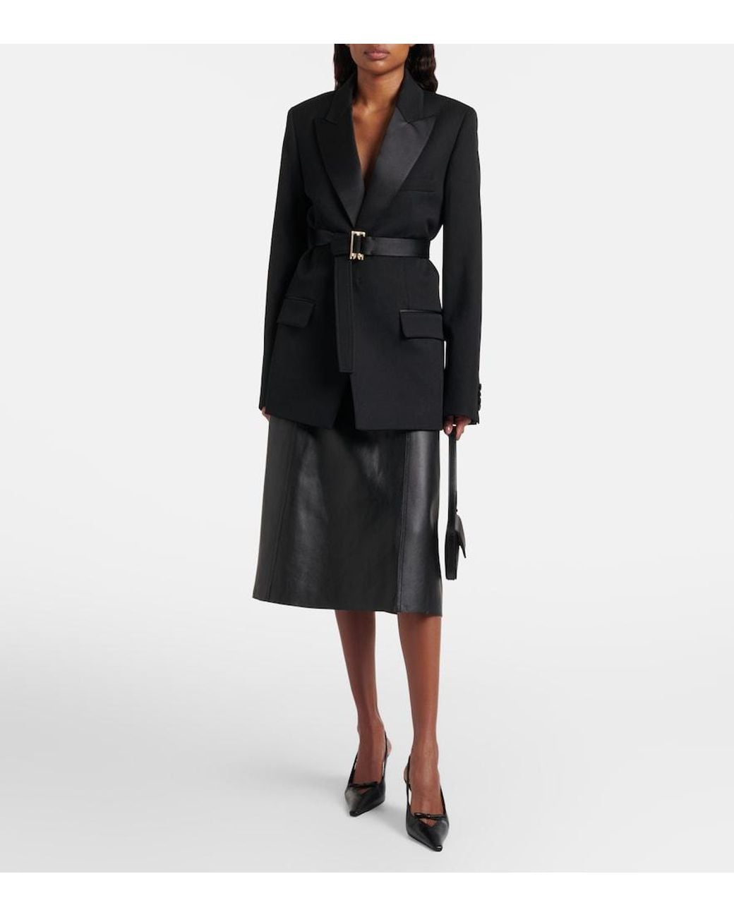 Victoria Beckham Black Leather Pencil Skirt