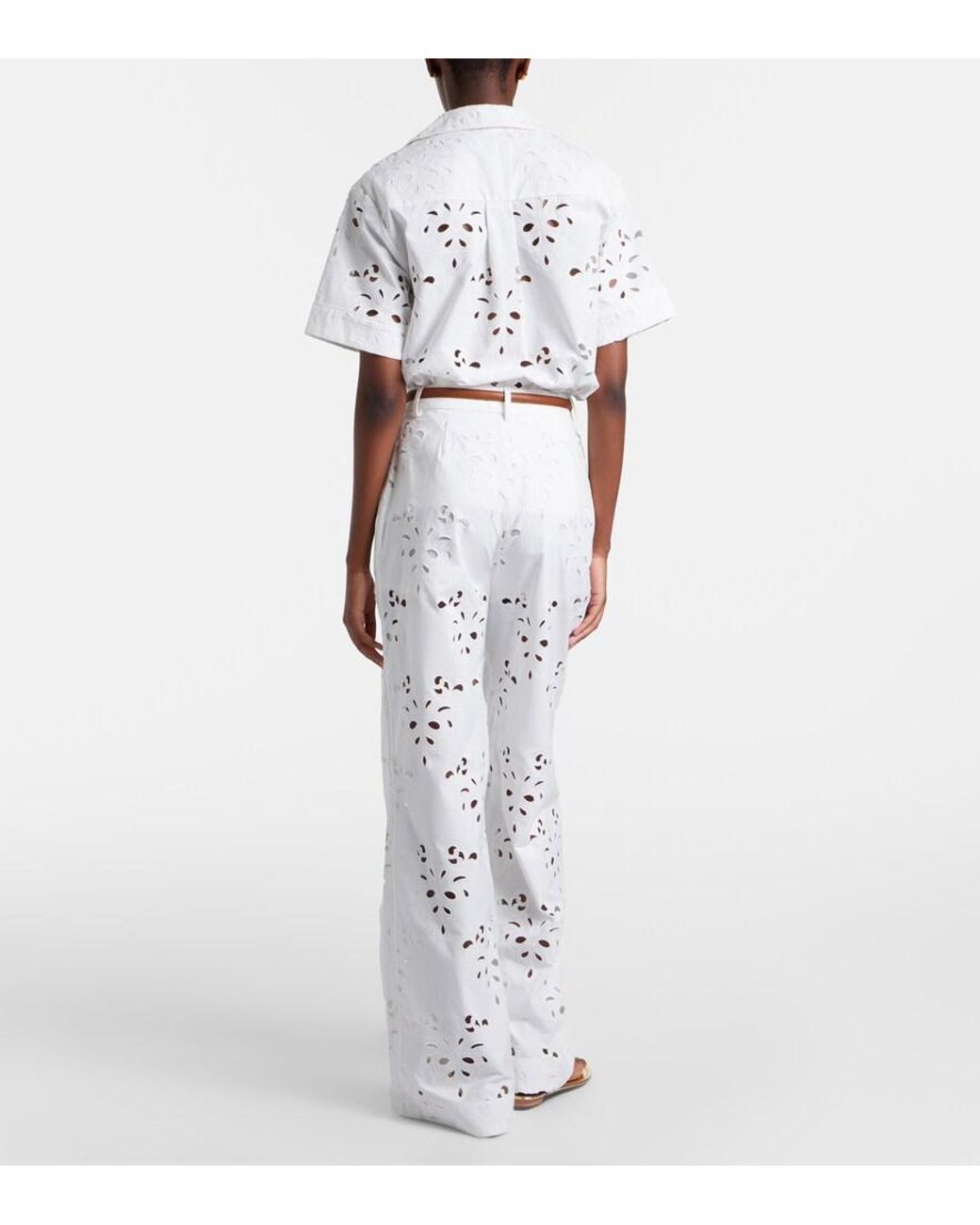 Rebecca Vallance White Artesan Broderie Anglaise Flared Pants