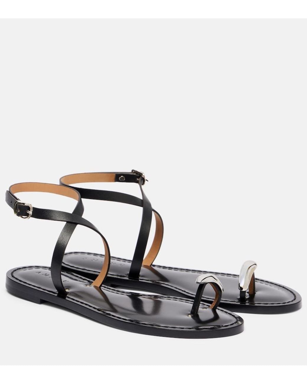 Amanu Black Kigali Embellished Leather Sandals