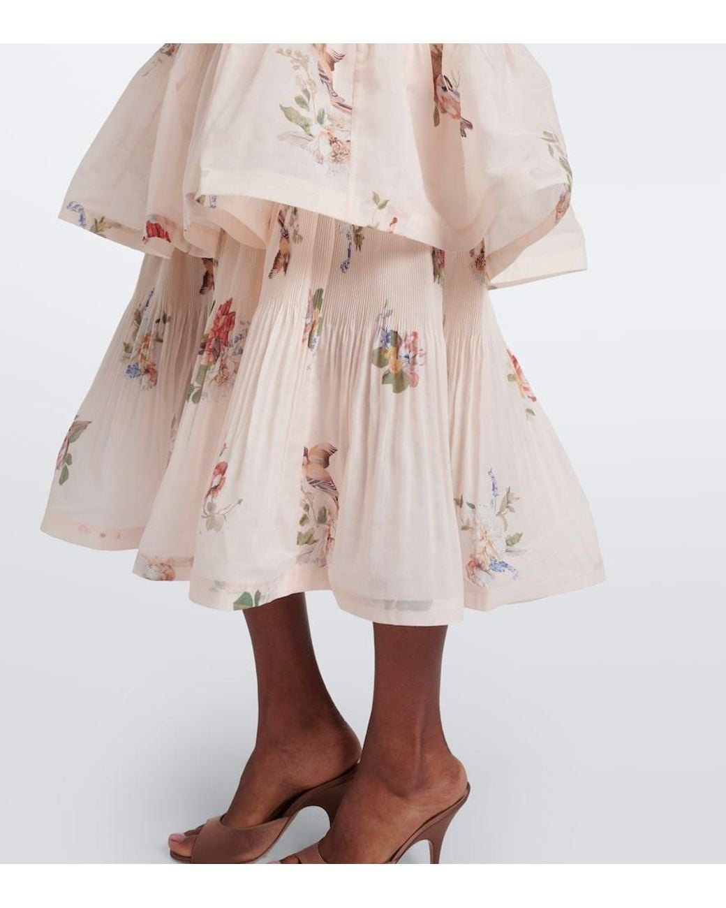 Zimmermann Natural Floral Pleated Tiered Bustier Dress