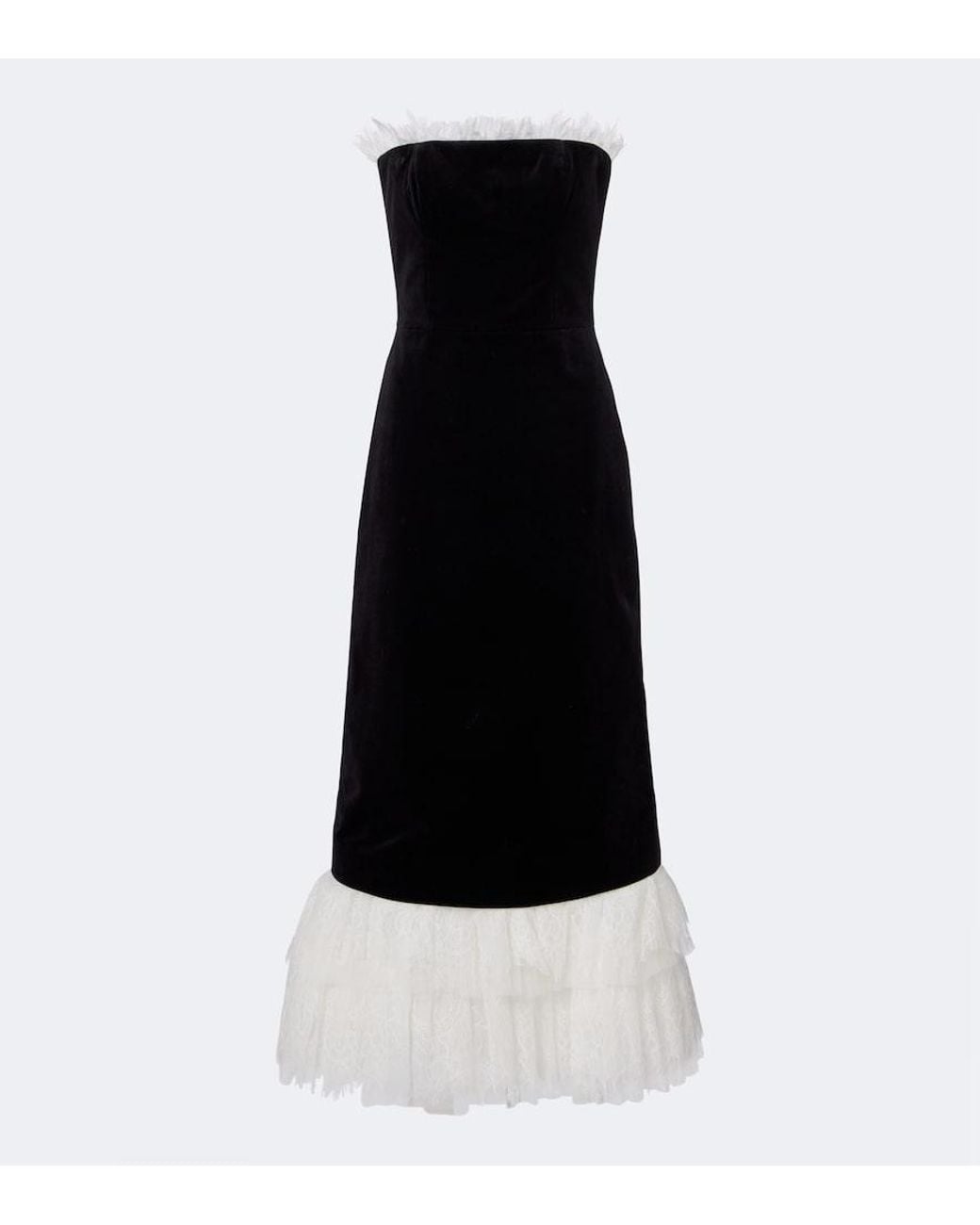 Costarellos Black Isabetta Lace-Trimmed Velvet Midi Dress