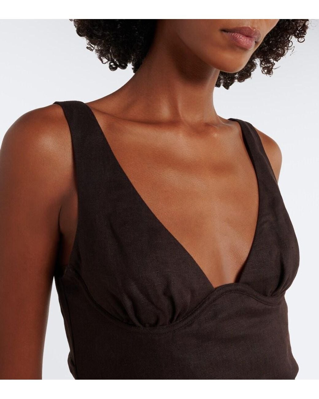 Sir Black Draped Linen Midi Dress