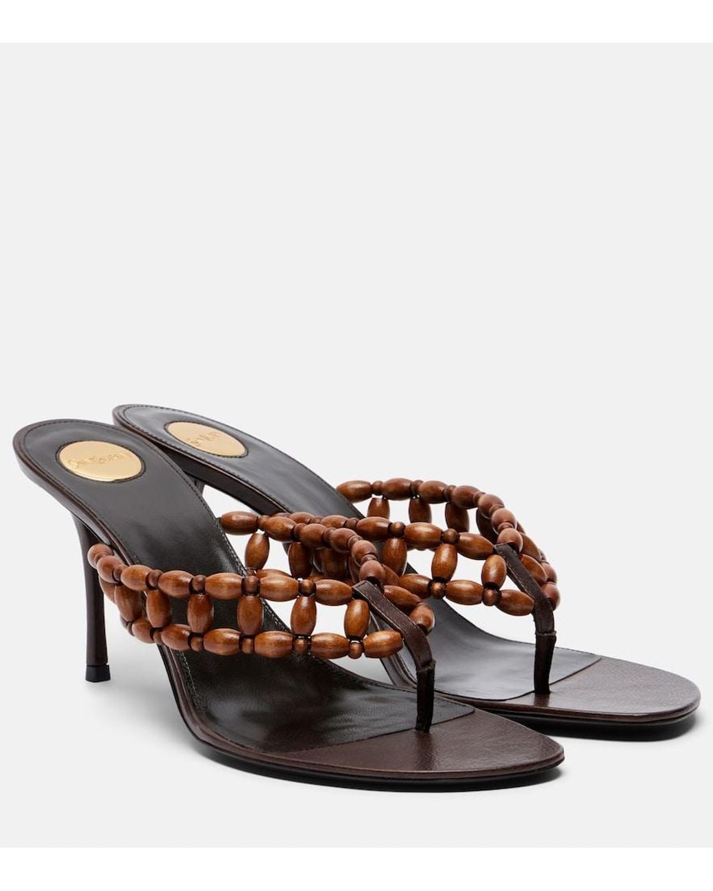 Saint Laurent Brown Zine Beaded Thong Sandals