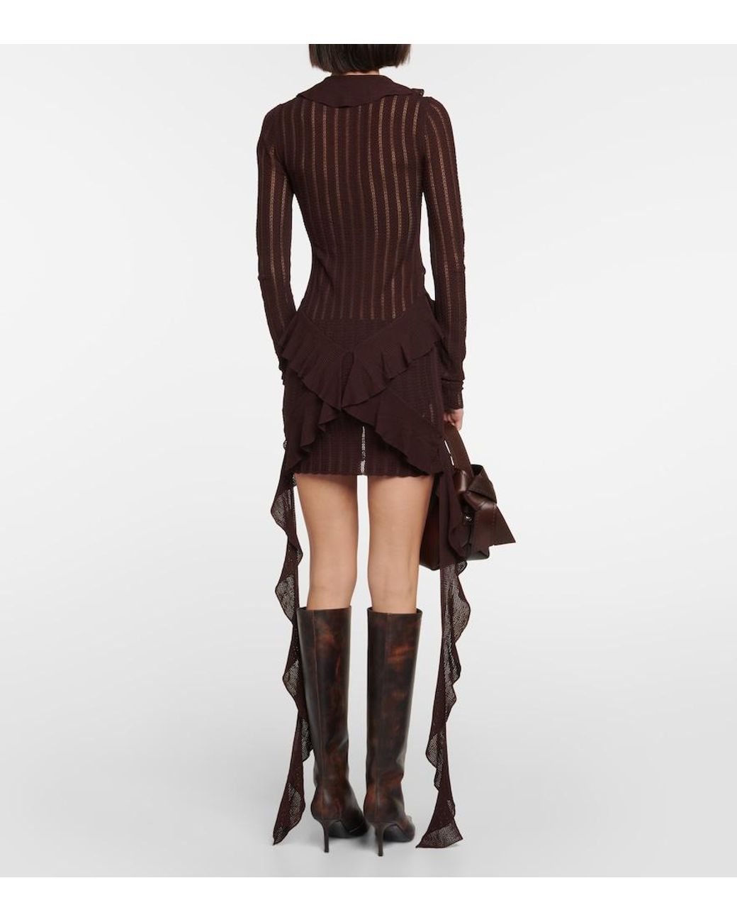 Dion Lee Brown Ruffled Pointelle Minidress