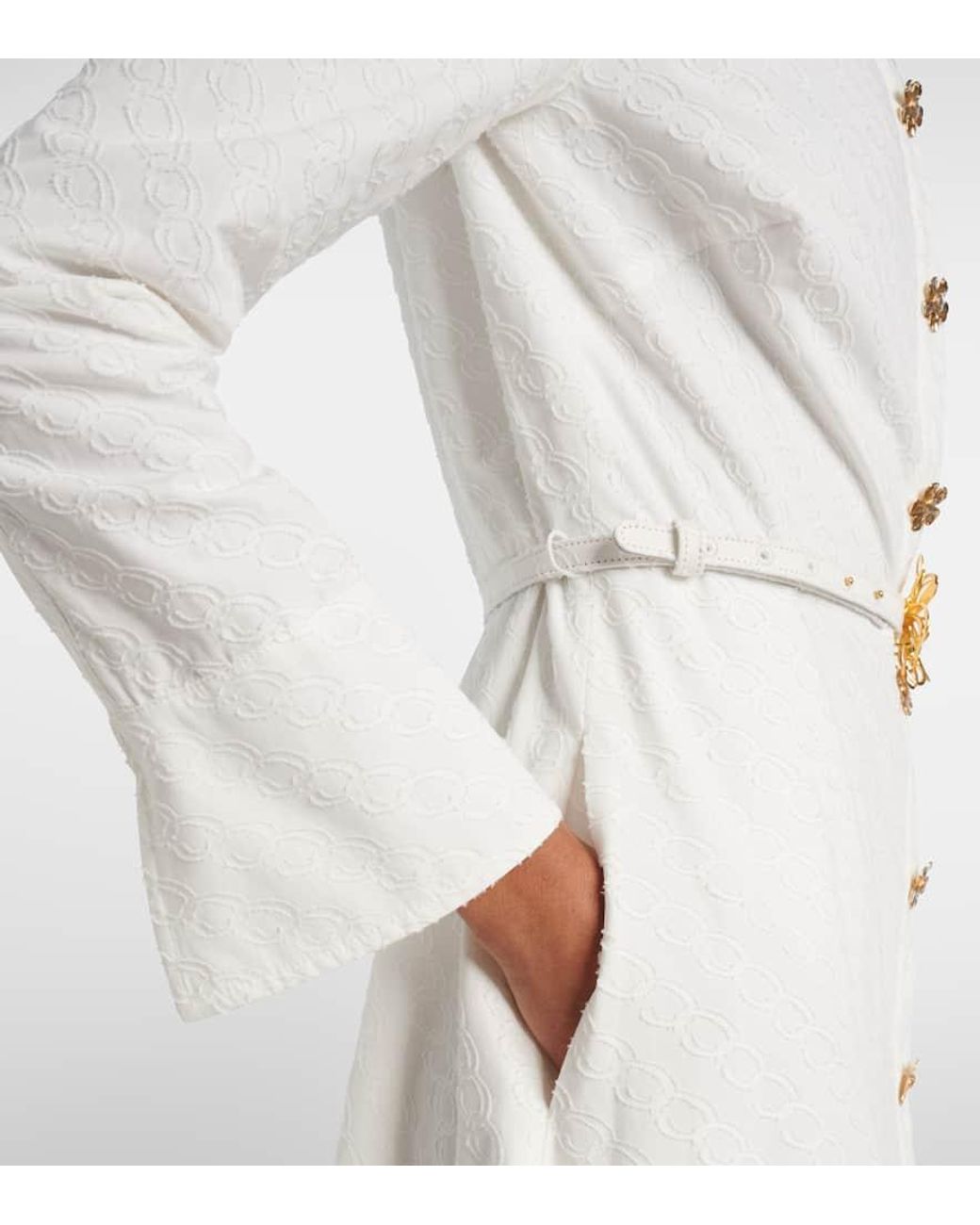 Oscar de la Renta White Belted Cotton Poplin Shirt Dress