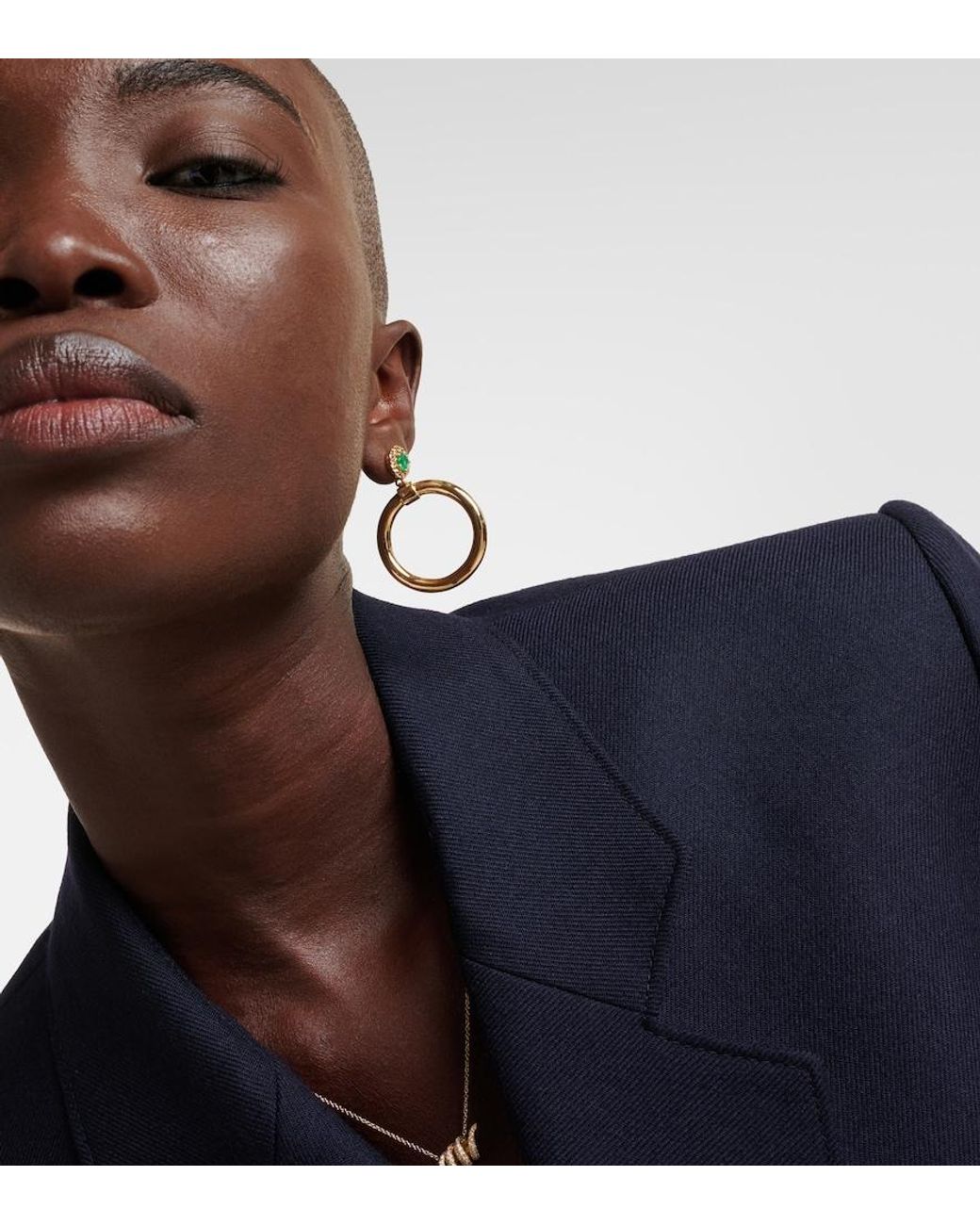 Ileana Makri Metallic Endless 18Kt Hoop Earrings With Emeralds And Diamonds