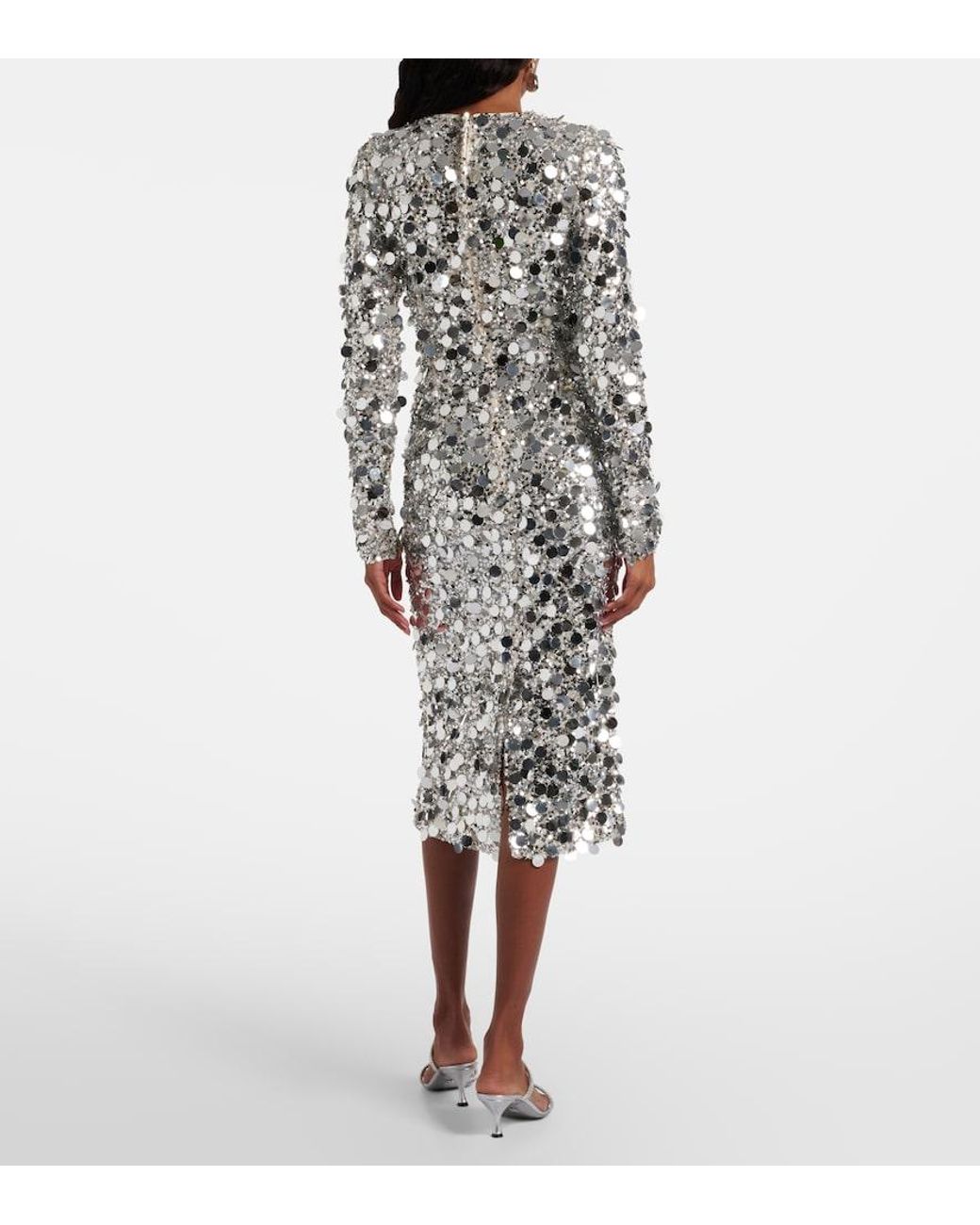 Dolce & Gabbana White Sequined Midi Dress
