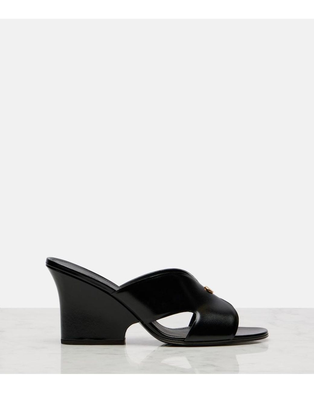 Loro Piana Black Vera 80 Leather Wedge Mules