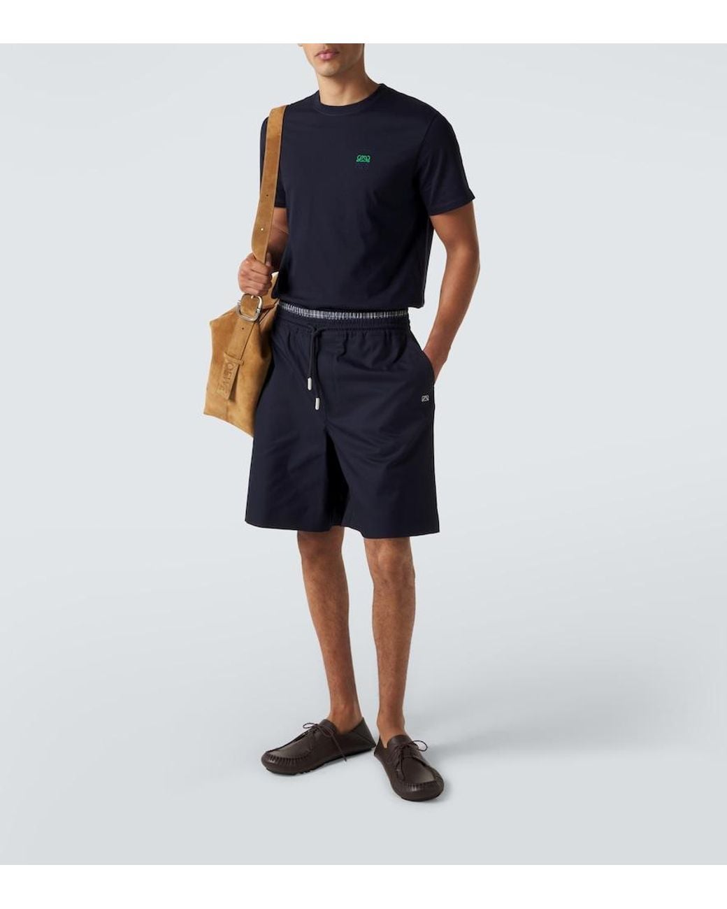Loewe Blue Logo Embroidered Cotton T-Shirt for men