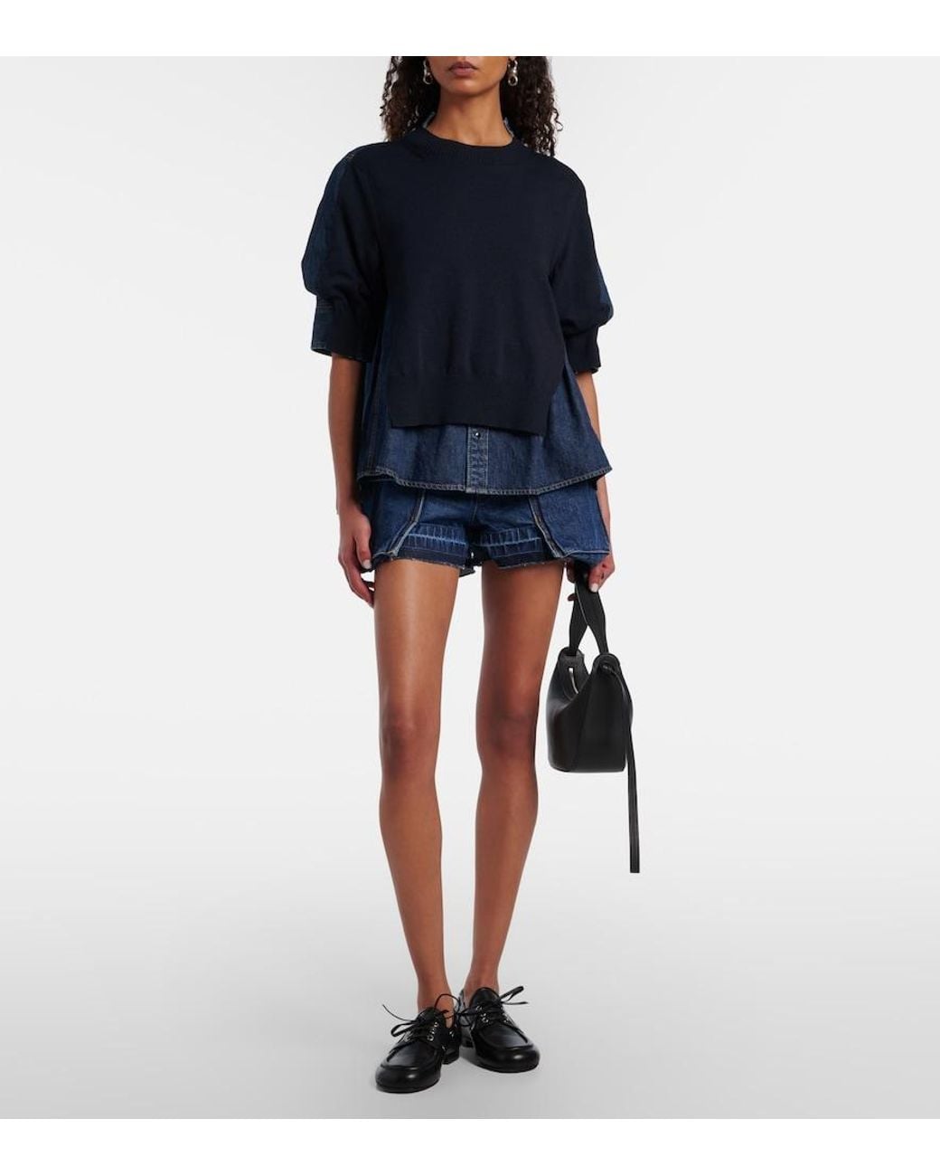 Sacai Blue Belted Denim Shorts
