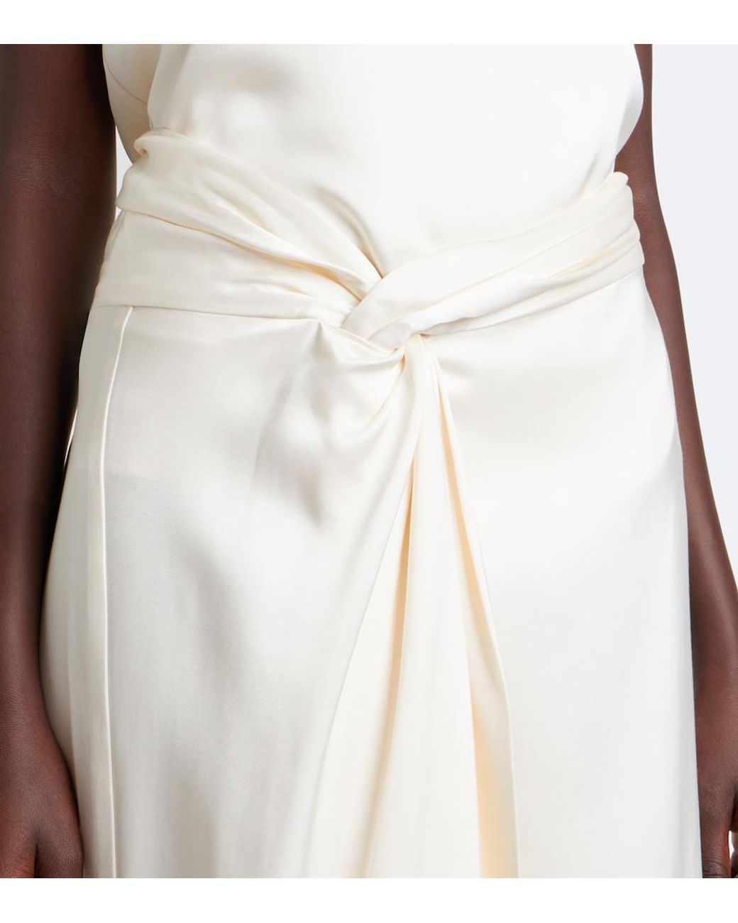Rohe White Gathered Satin Midi Skirt