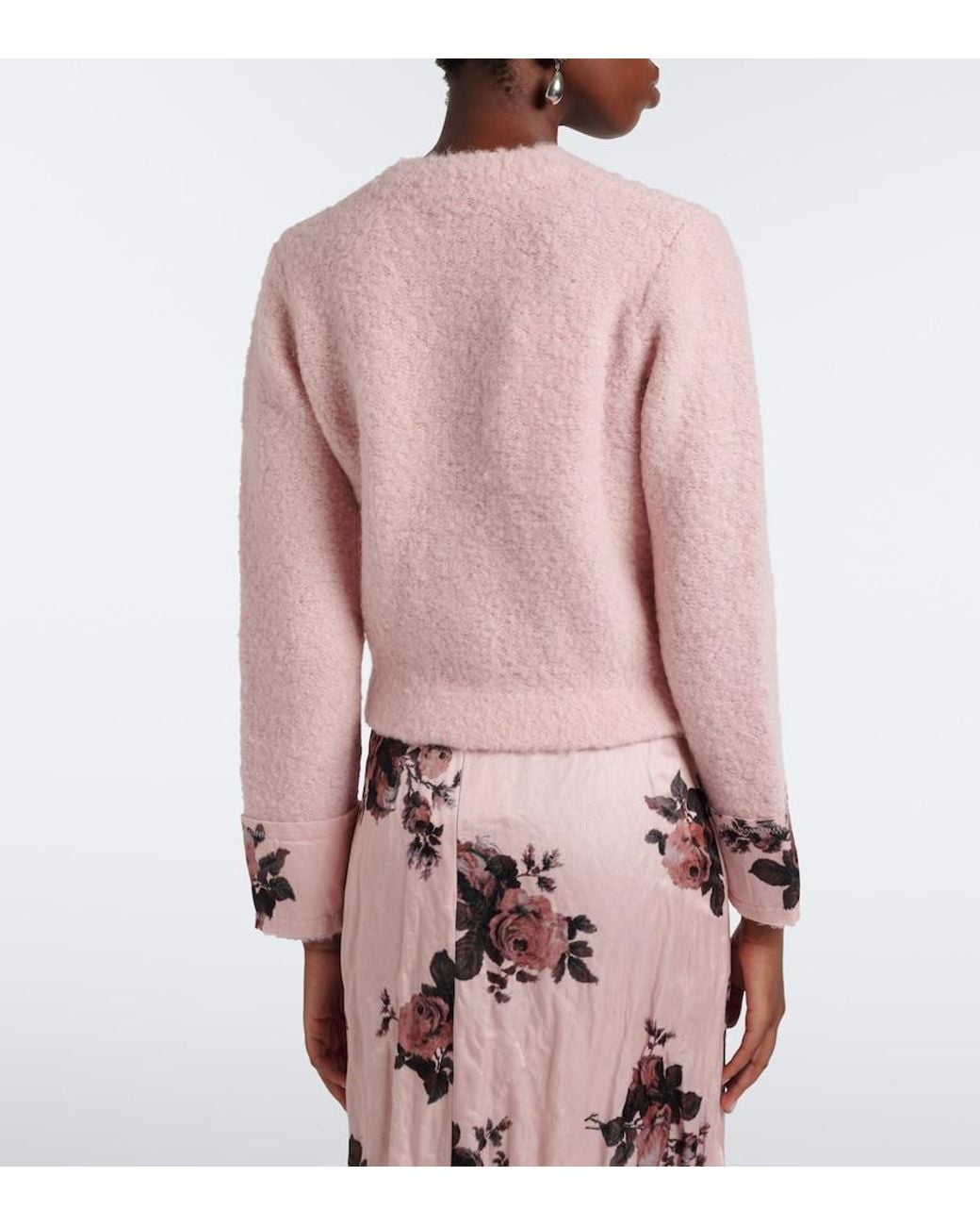 Erdem Pink Floral Wool And Alpaca Boucle Cardigan