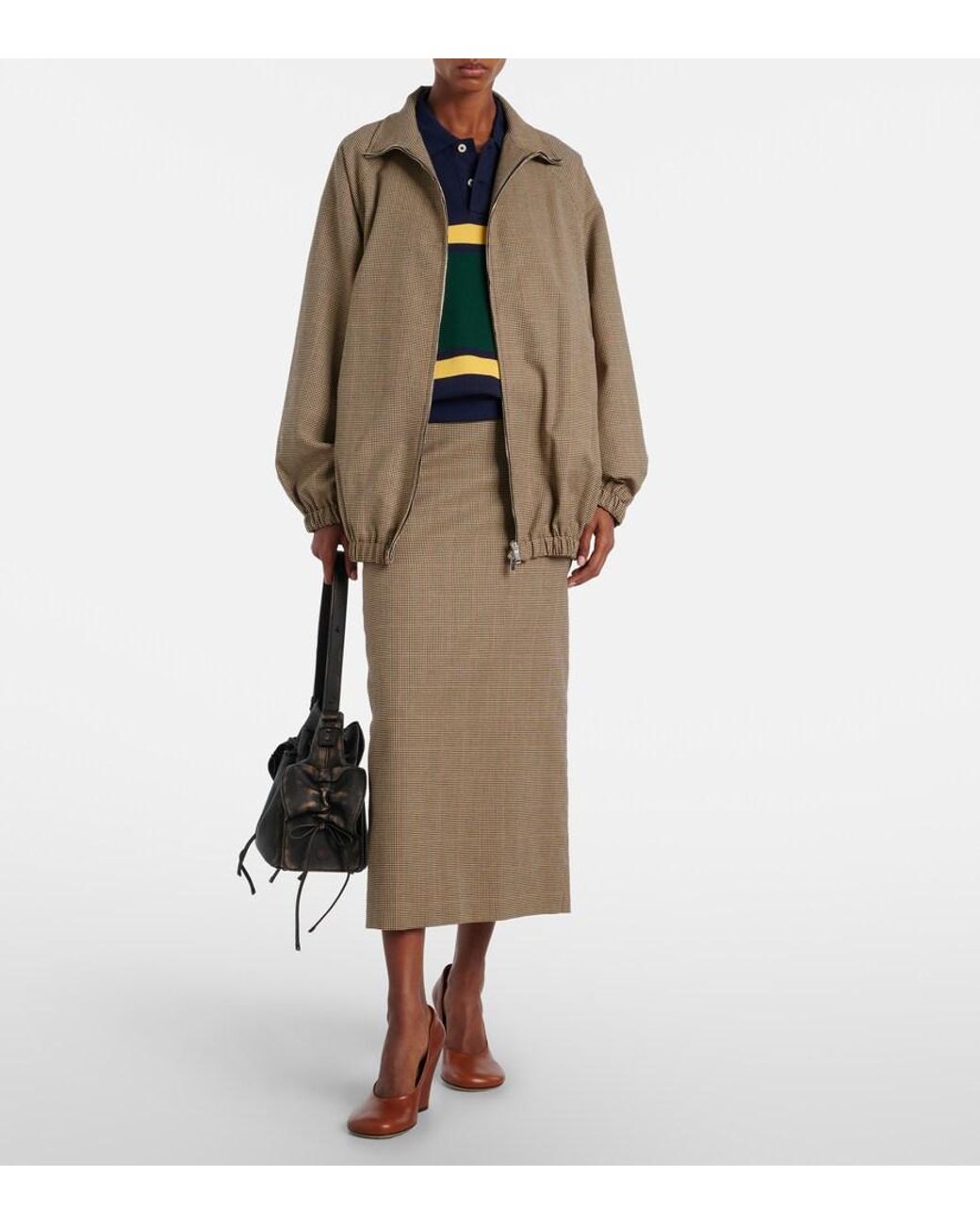 Frankie Shop Brown Baxter Houndstooth Blouson Jacket