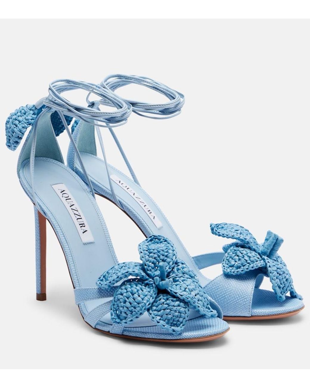 Aquazzura Blue Calypso Floral-Applique Raffia Sandals