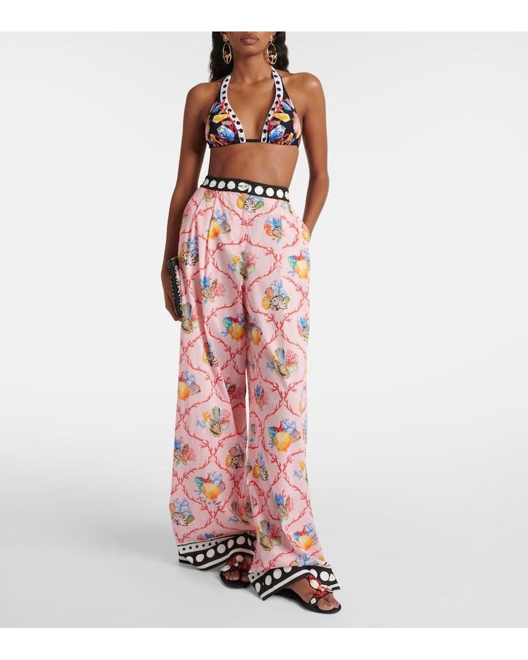 Dolce & Gabbana Pink Capri Printed Cotton Palazzo Pants