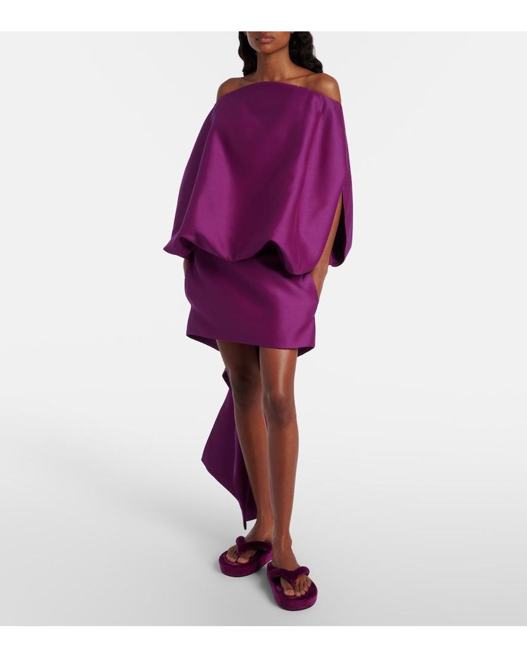 Balenciaga Purple Off-Shoulder Wool And Silk Minidress