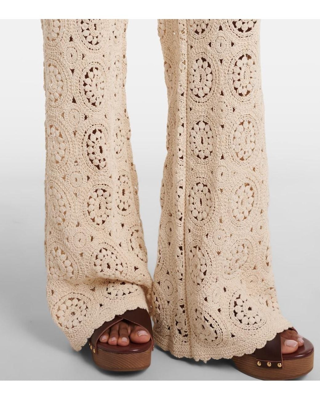 FRAME Natural The Crochet Cotton Wide-Leg Pants