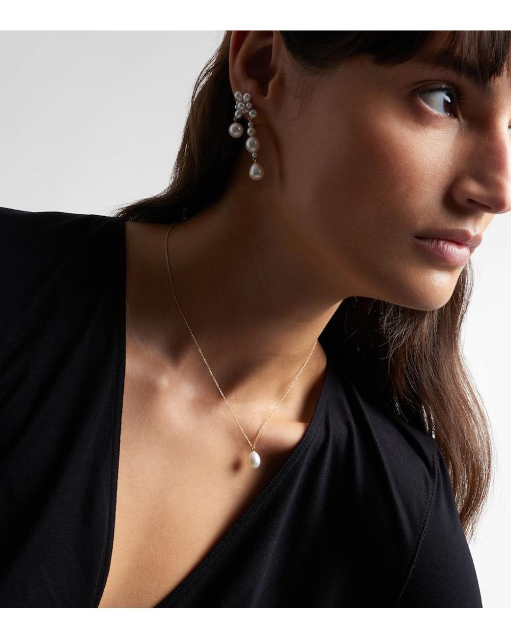 Sophie Bille Brahe White Perle Poire Simple 14Kt Necklace With Freshwater Pearls