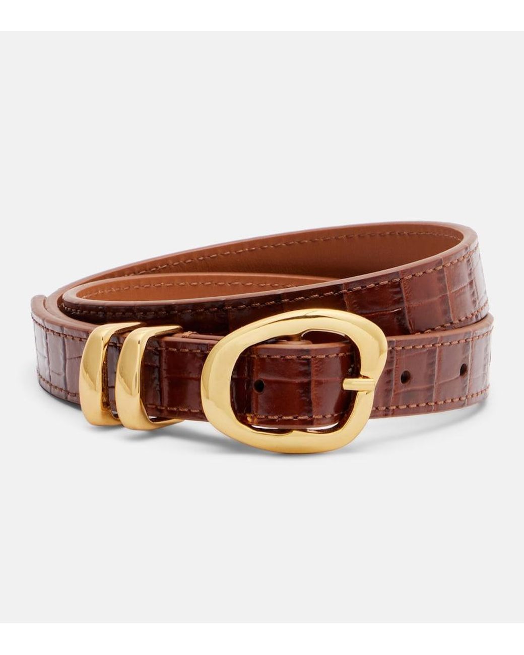 Amanu Brown Tugela Croc-Effect Leather Belt