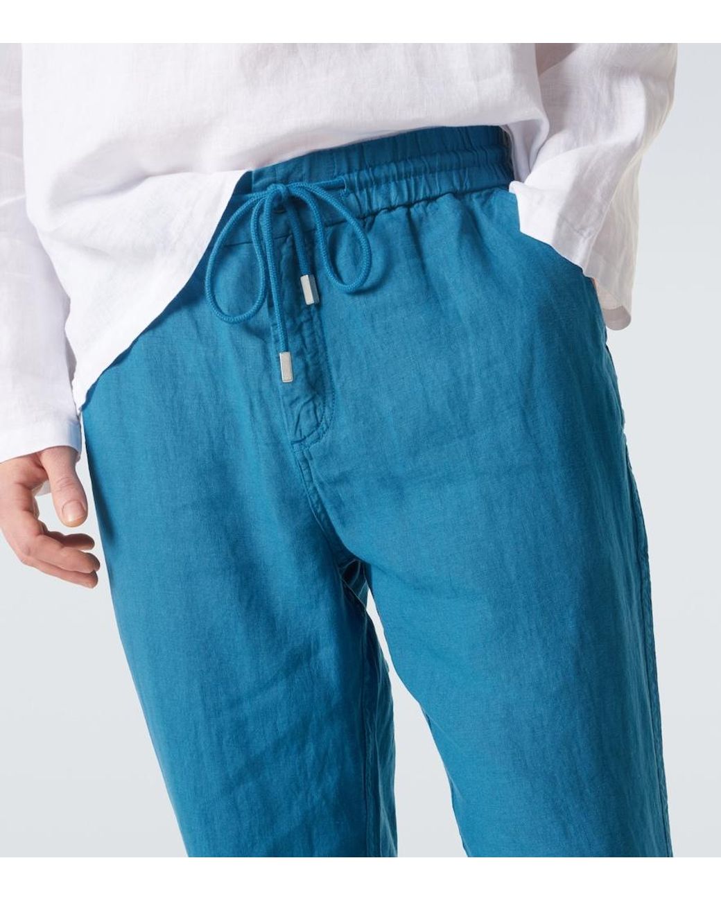 Vilebrequin Blue Linen Tapered Pants for men