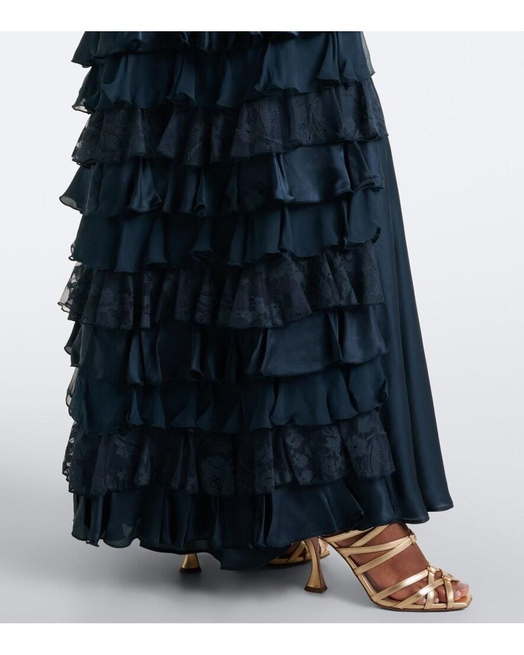 Zimmermann Blue Valiant Ruffled Silk Satin And Chiffon Gown