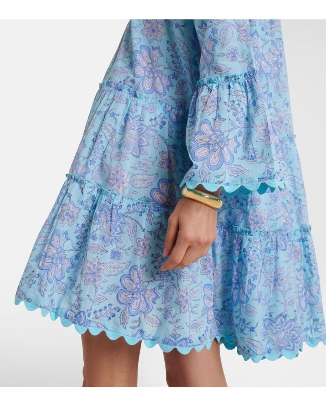 Juliet Dunn Blue Floral Scalloped Cotton Minidress