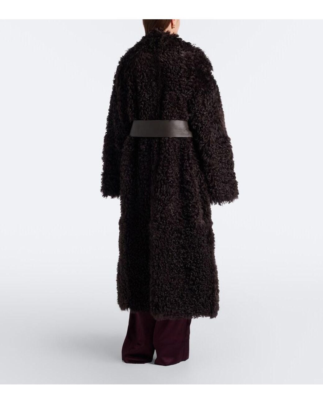 Joseph Black Magnus Leather-Trimmed Shearling Wrap Coat