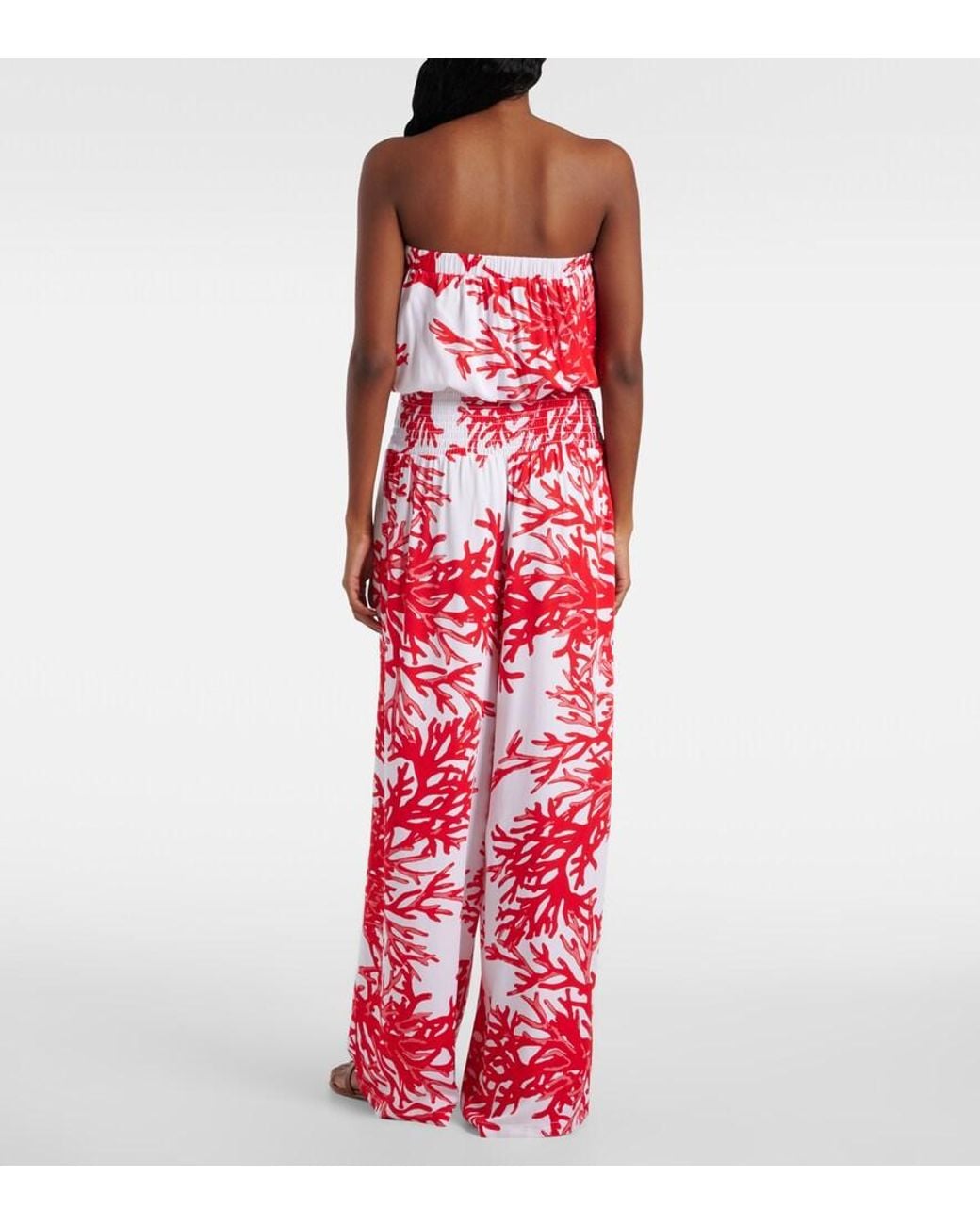 Melissa Odabash Red Naomi Printed Strapless Jumpsuit