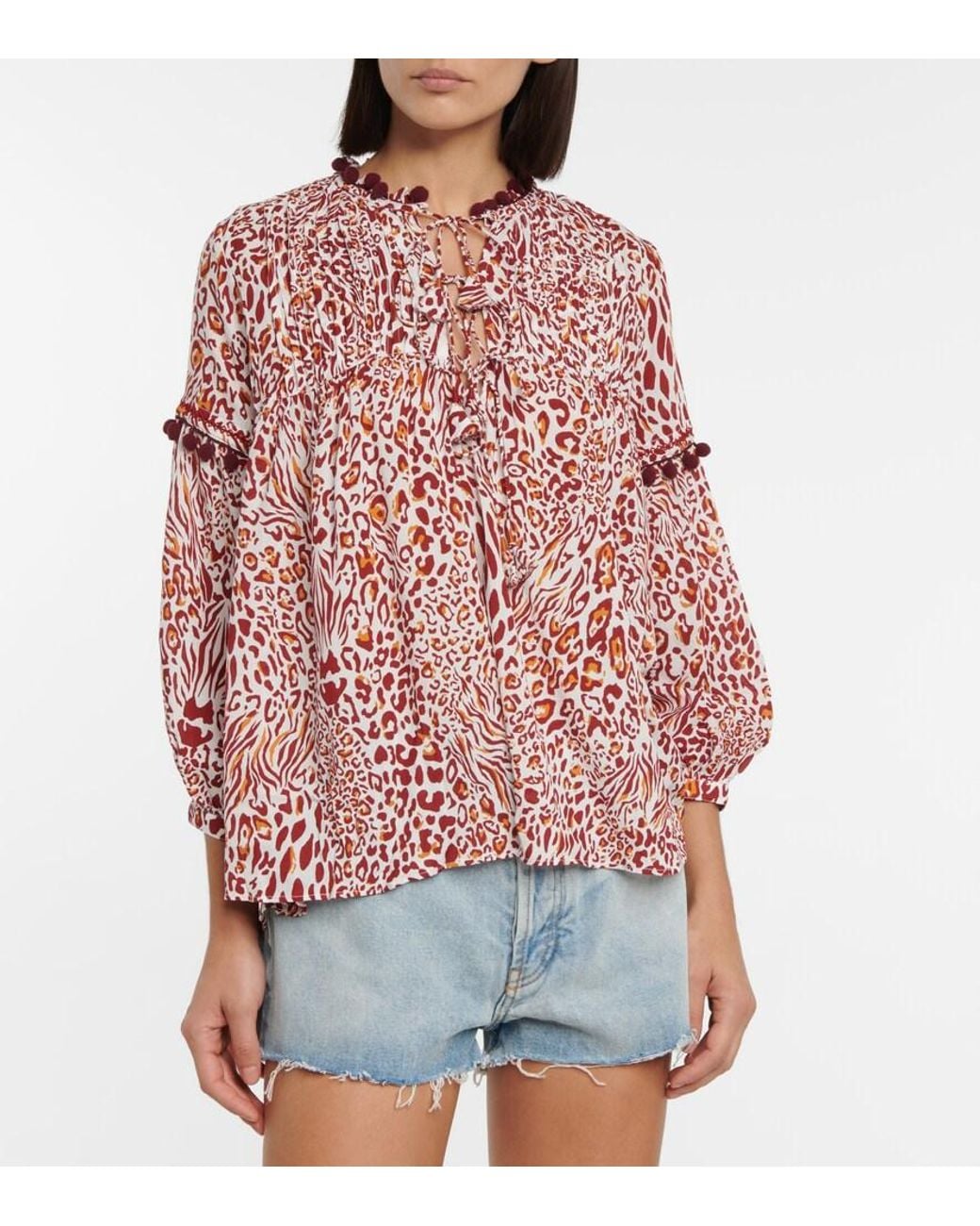 Poupette Red Clara Leopard-print Blouse