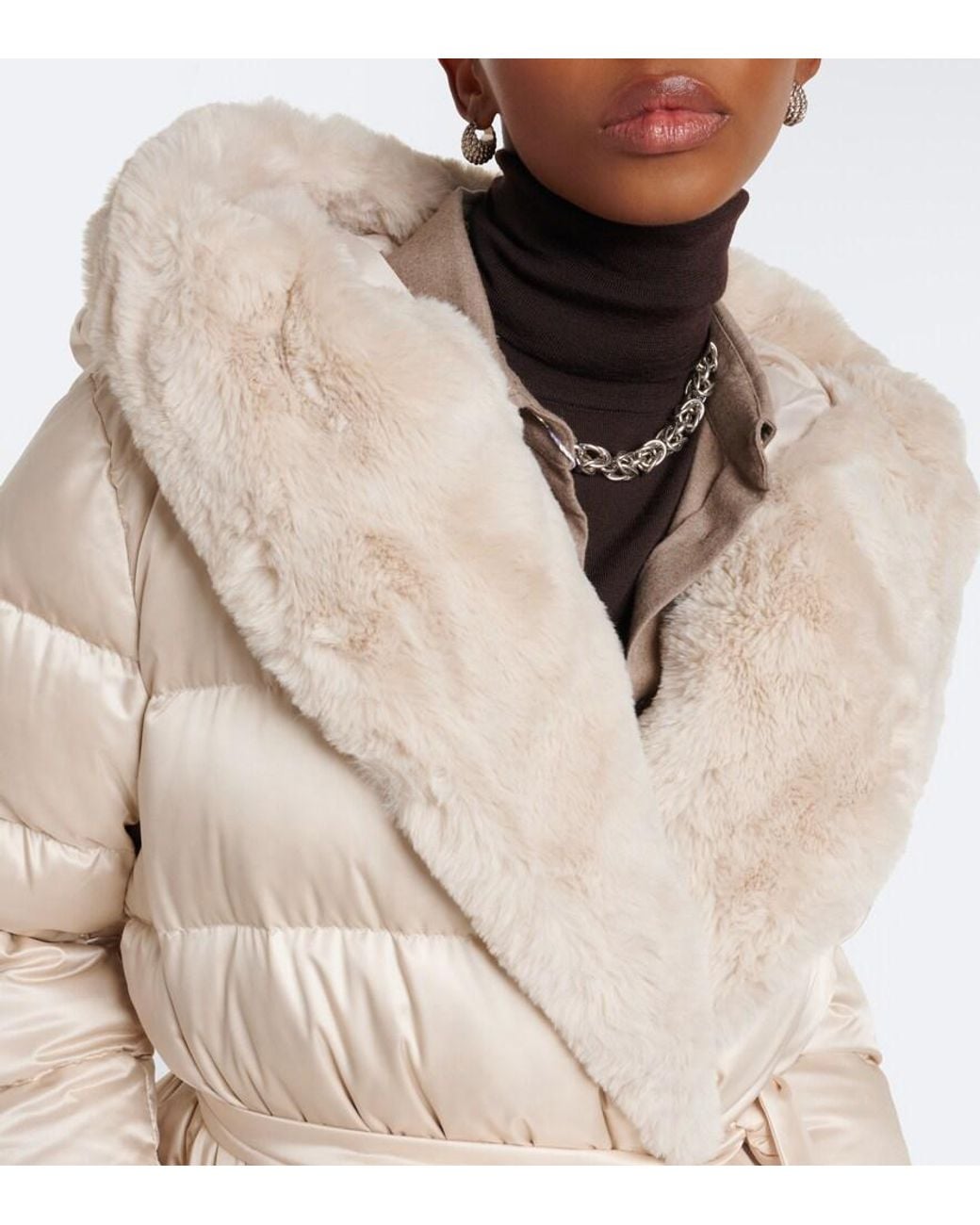 Max Mara Natural Belted Hooded Puffer Coat