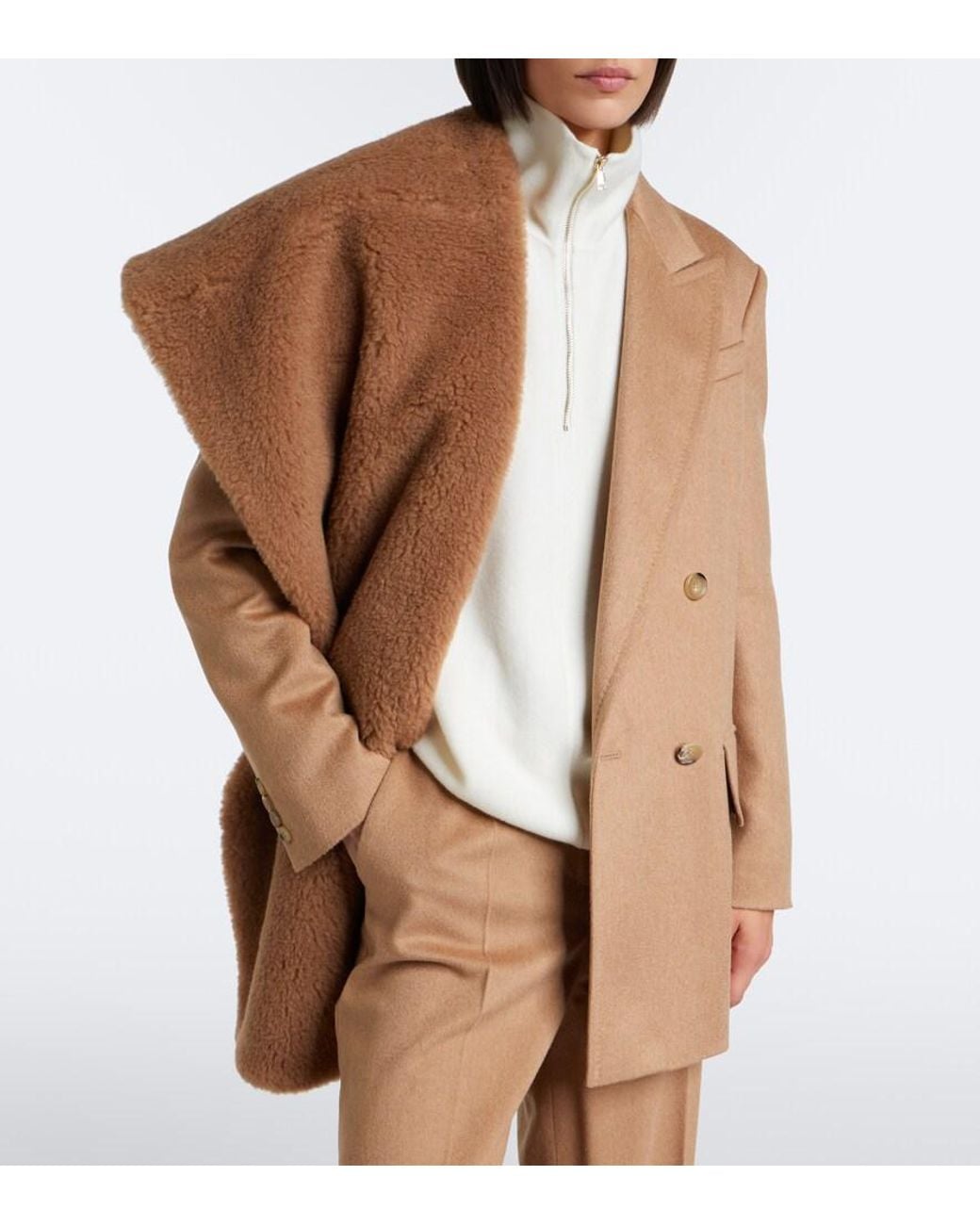 Max Mara Brown Camel Hair And Silk Shawl