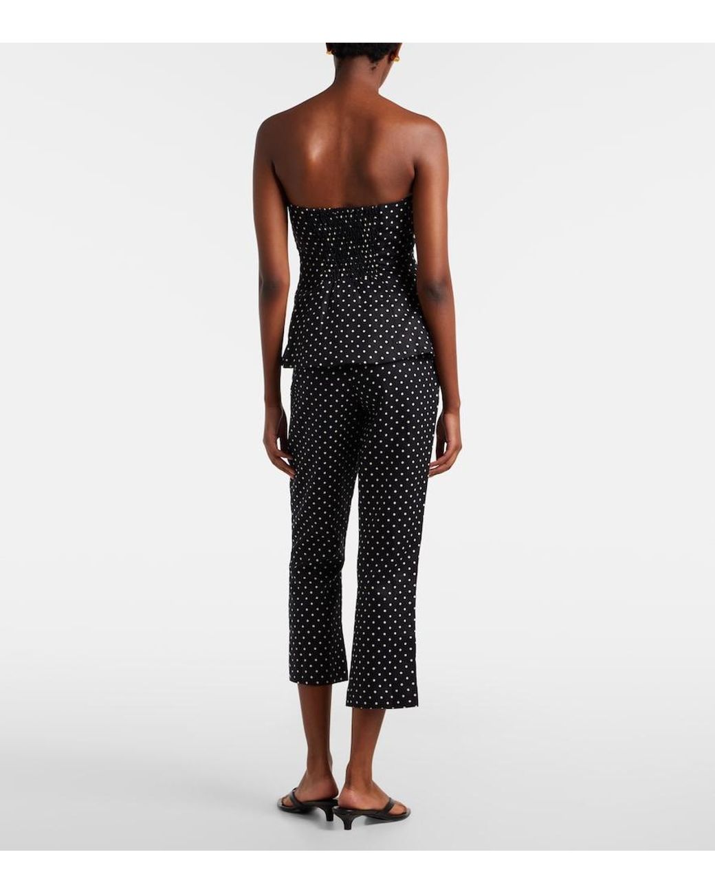 Faithfull The Brand Black Iria Polka-Dot Linen Capri Pants