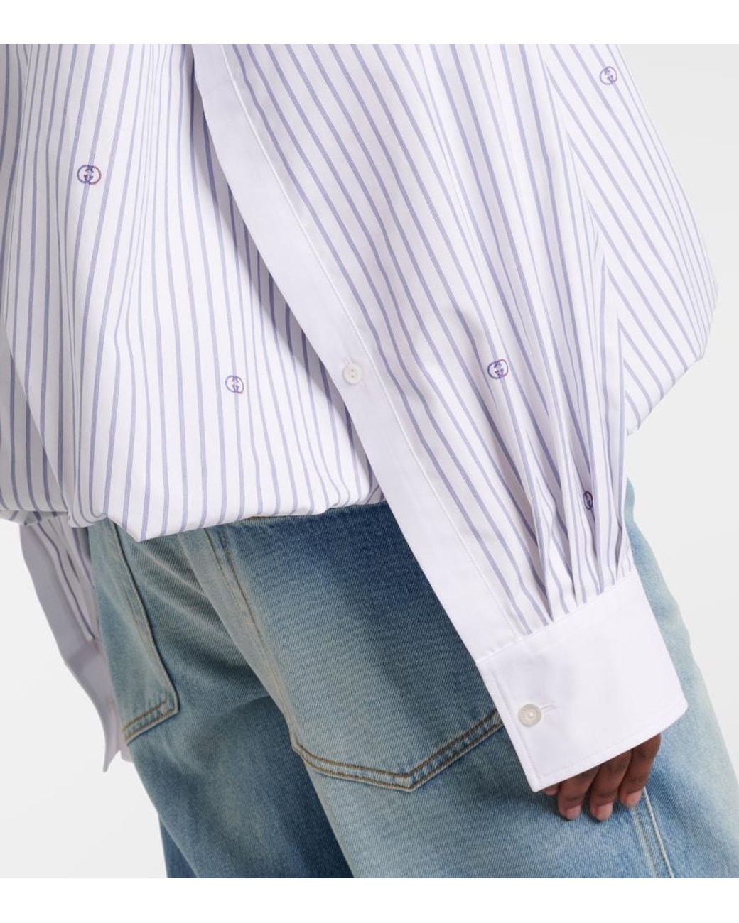 Gucci White Interlocking G Pinstripe Cotton Shirt