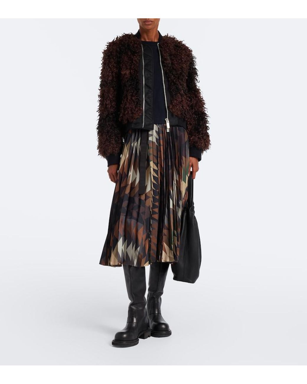 Sacai Black X A.P.C. Plisse Printed Midi Skirt