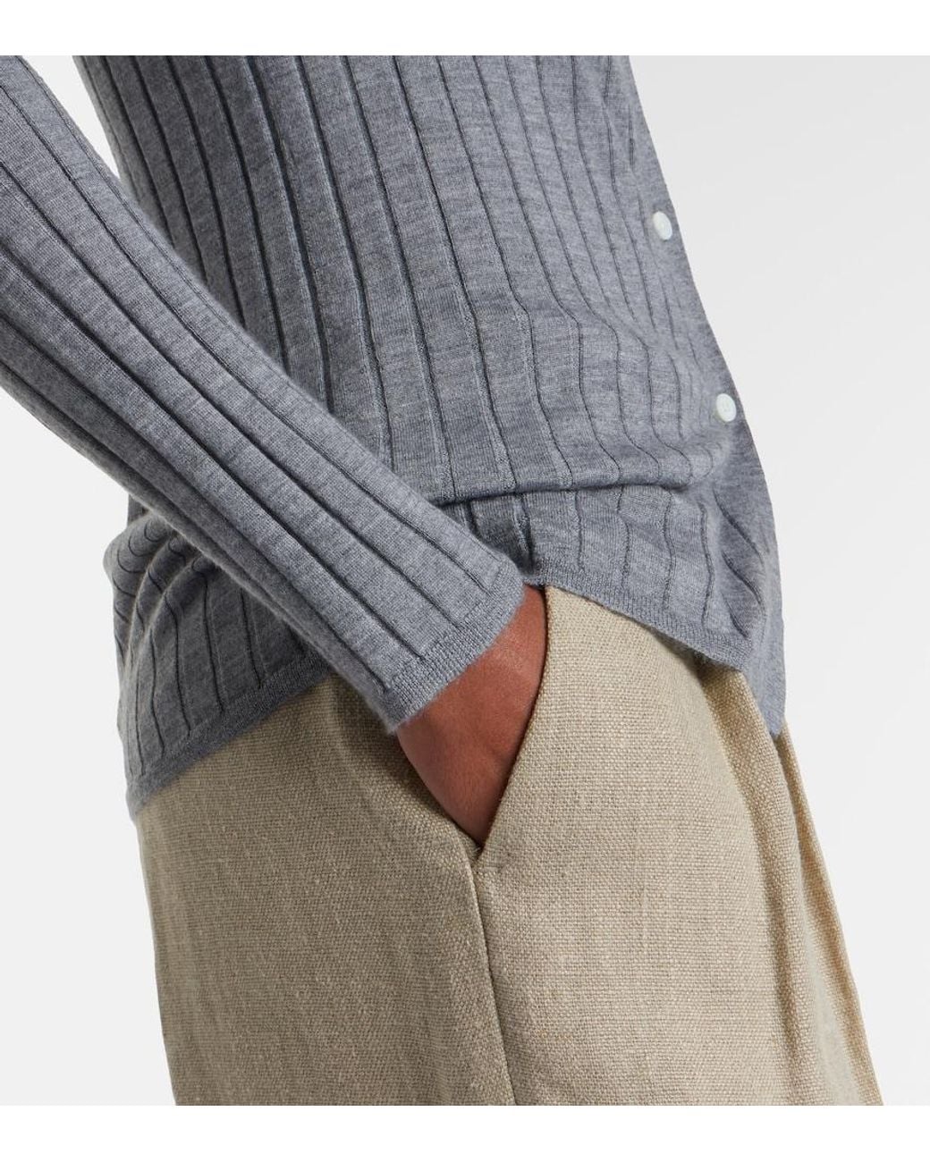 Totême  Gray Ribbed-Knit Cashmere And Silk Cardigan