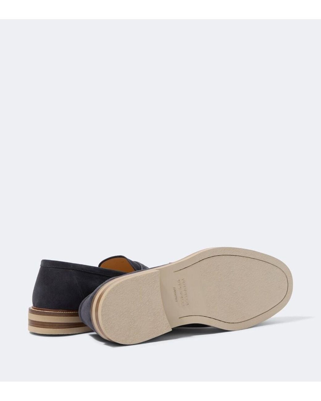 Brunello Cucinelli Blue Suede Penny Loafers for men