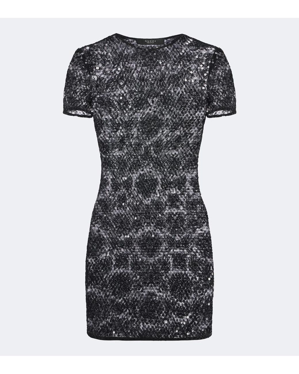 Gucci Black Sequined Floral Lace Mini Dress