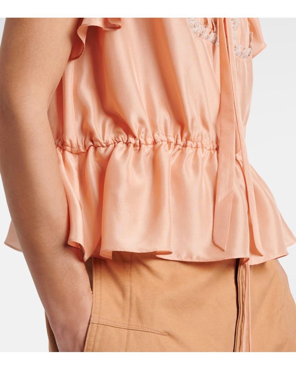 Chloé White Ruffled Lace-Trimmed Silk Top