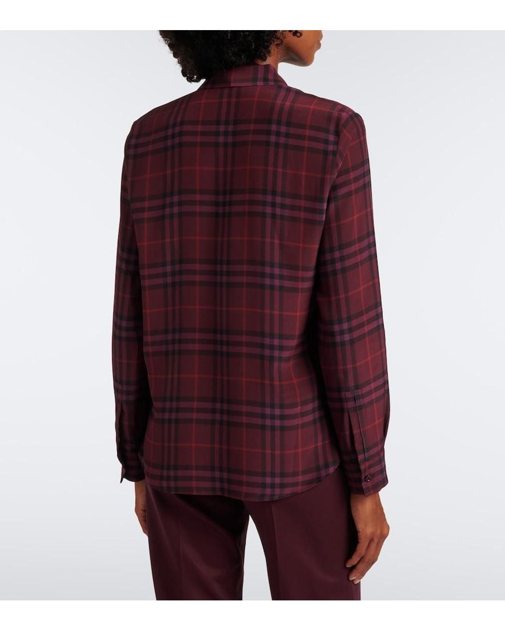 Burberry Purple Rhiannon Check Silk Blouse