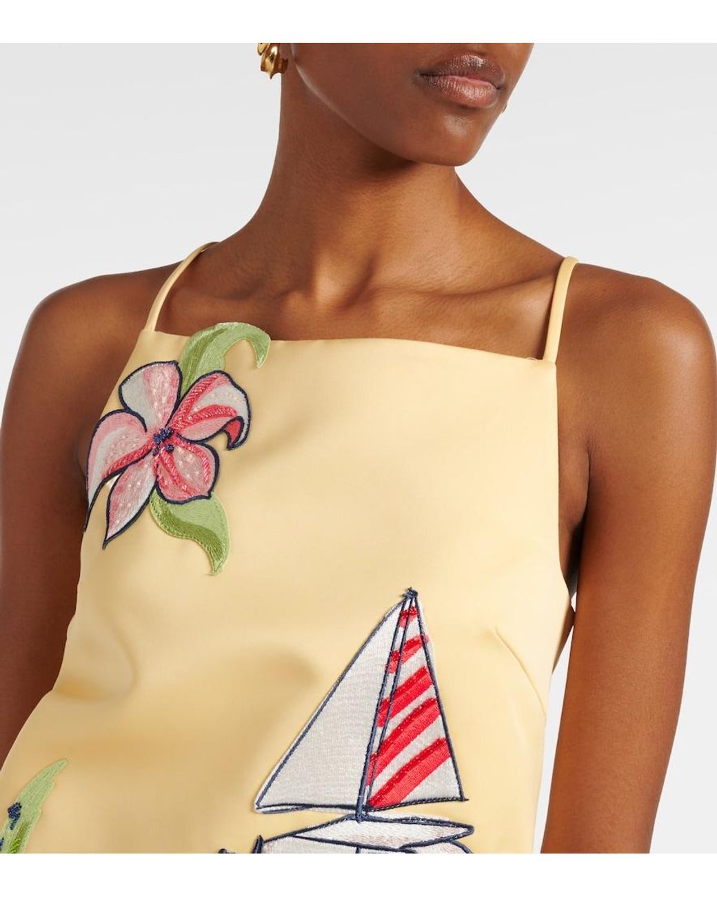 LEO LIN Yellow Leia Beaded Patch-Applique Minidress