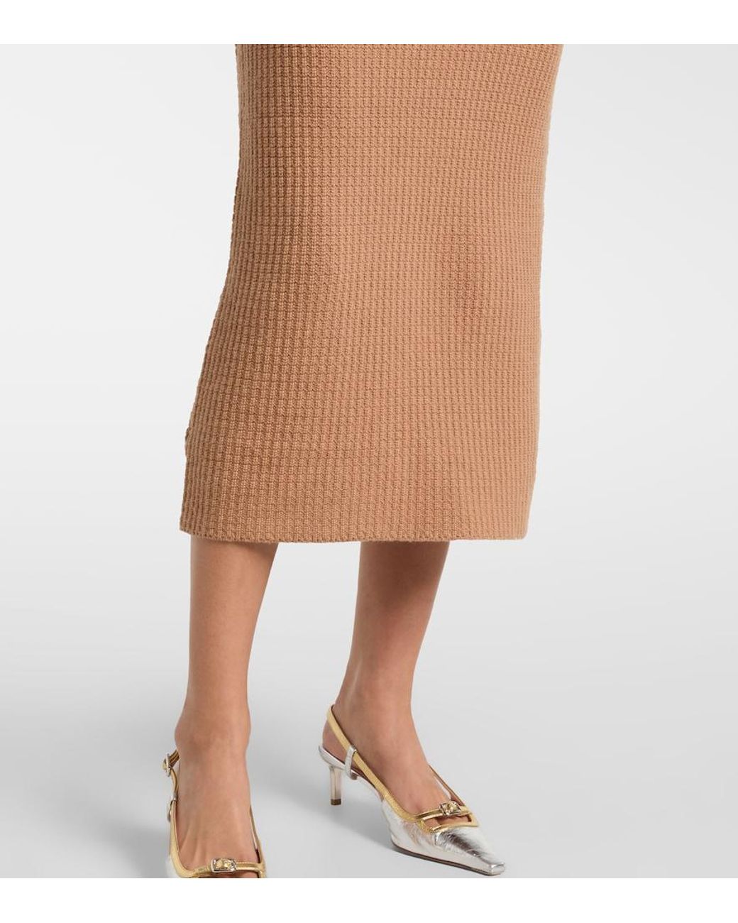 Self-Portrait Brown Peplum Waffle-Knit Midi Dress