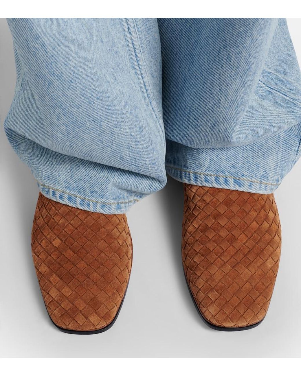 Bottega Veneta Brown Palazzo Intrecciato Suede Loafers