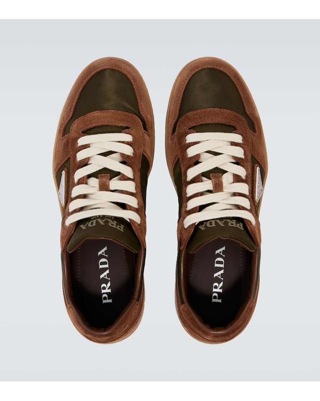 Prada Brown Suede And Re-Nylon Downtown Sneakers for men