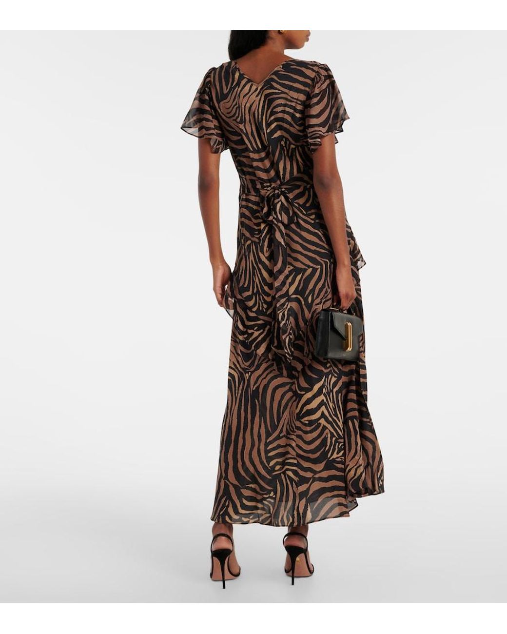 Rixo Brown Women's Evie Silk Crepe De Chine Tiger Patchwork Midi Dress