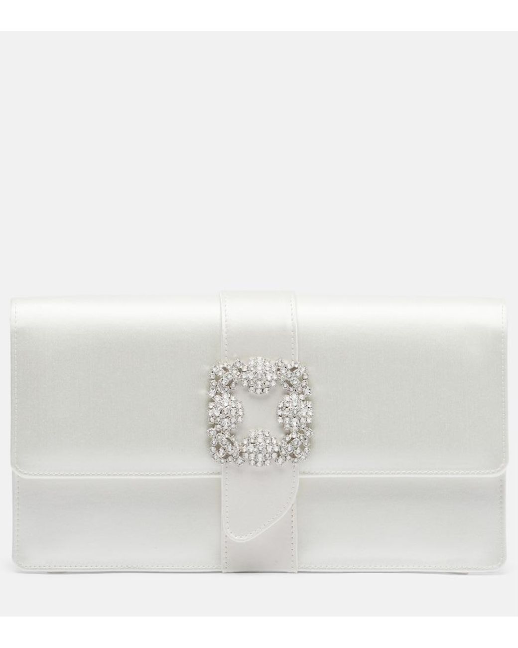 Manolo Blahnik White Capri Embellished Satin Clutch