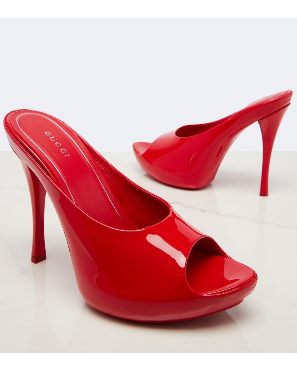 Gucci Red Patent Leather Platform Mules