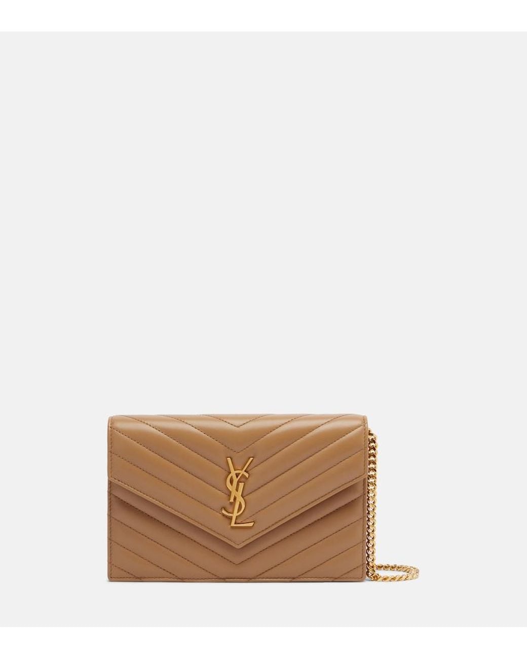 Saint Laurent Brown Cassandre Envelope Matelasse Leather Wallet On Chain