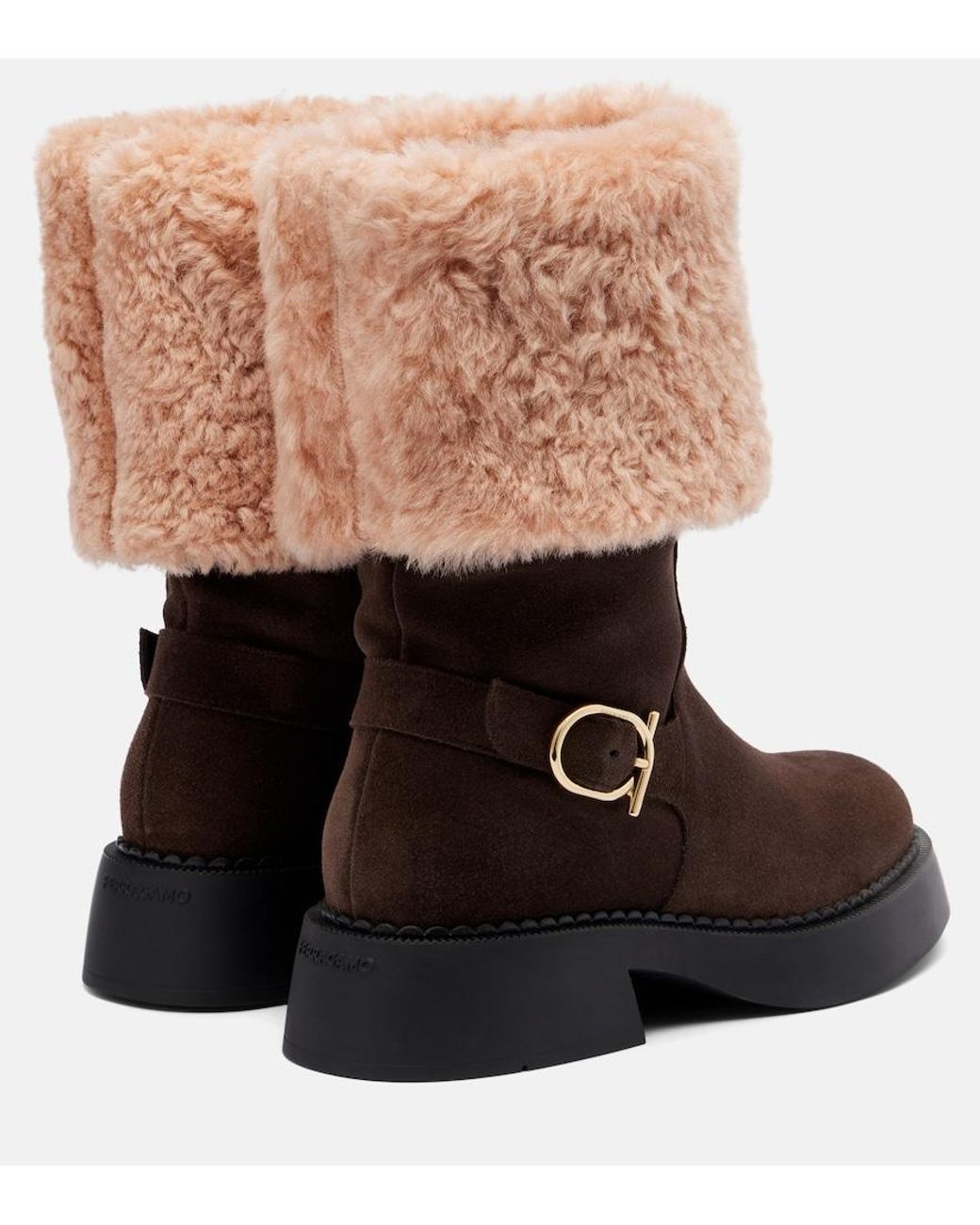 Ferragamo Brown Zaki Shearling-Lined Suede Knee-High Boots